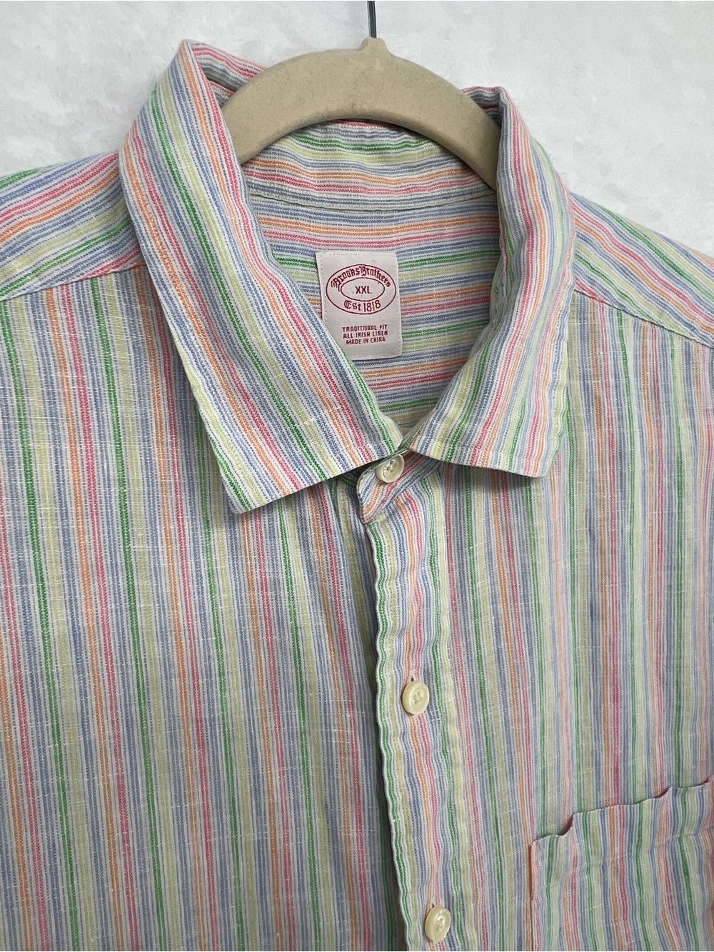 Brooks Brothers 100% Irish Linen Traditional Fit Button Up Rainbow Pocket Sz 2XL
